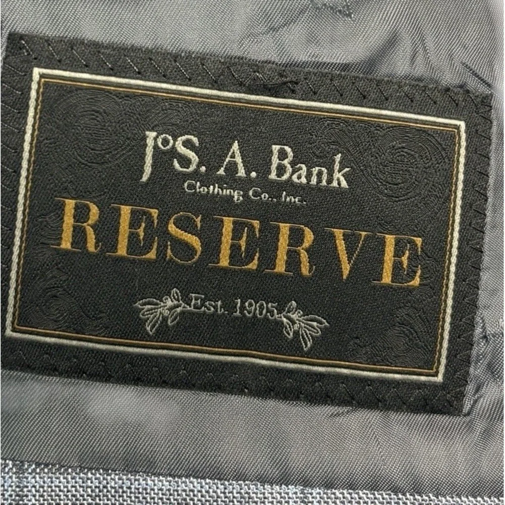 Jos A Bank 44L Gray Blue Windowpane‎ Silk Wool Blazer Jacket Sport Coat Reserve